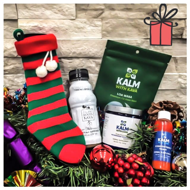 Kava Products with Christmas stocking 