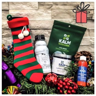 Kava Products with Christmas stocking 
